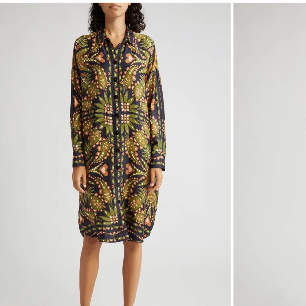 Marina Scarf Print Long Sleeve Shirtdress. NWT
